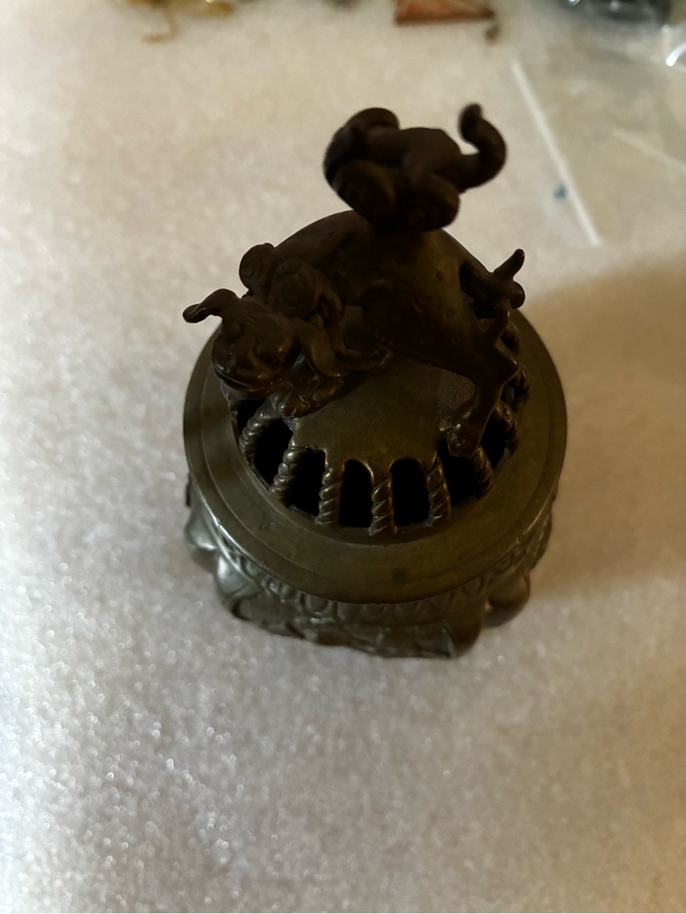 Antique  Brass Foo Dog Incense Burner